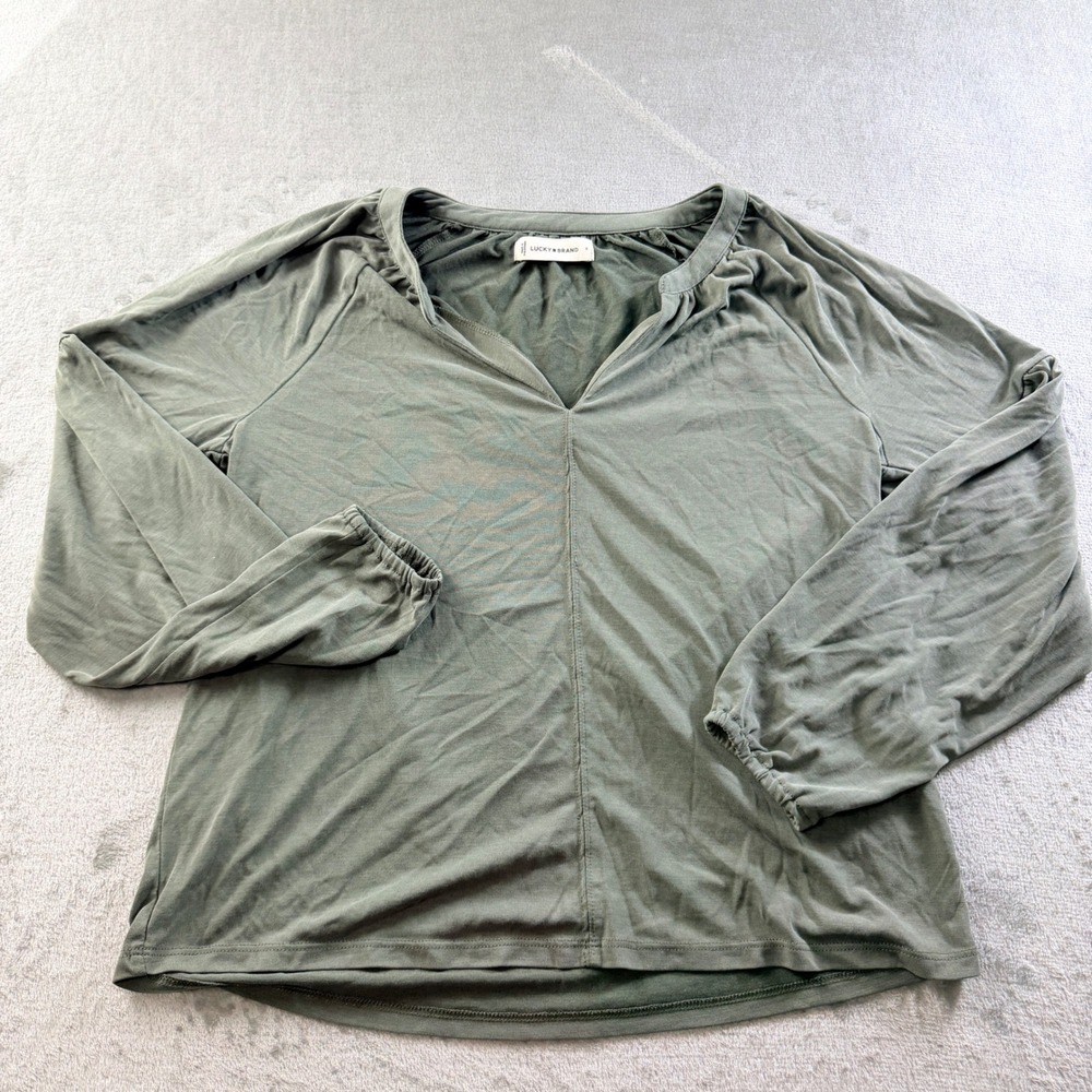 Lucky Brand Olive Green Modal Blend Long Sleeve V-Neck Top Women's Small